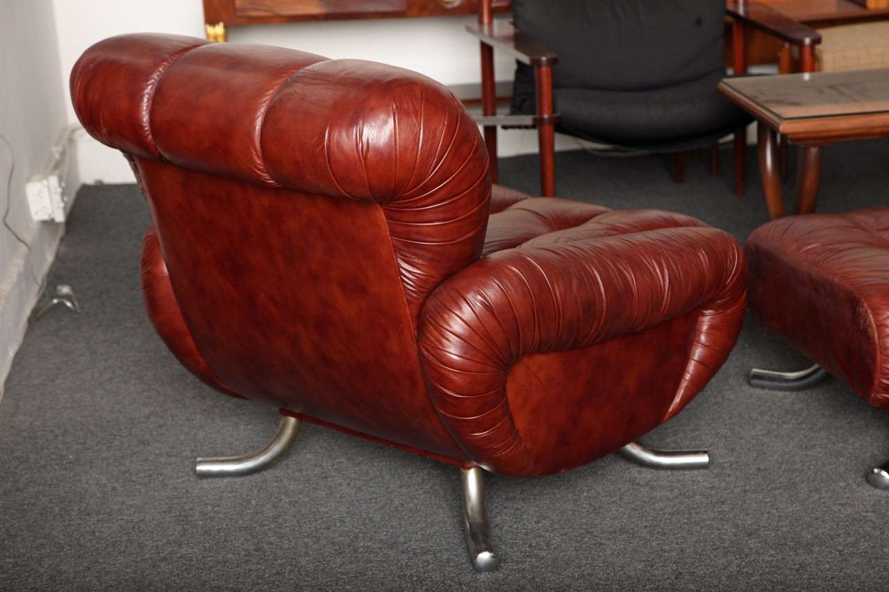 Chrome Leather Chair & Ottoman Made In Italy