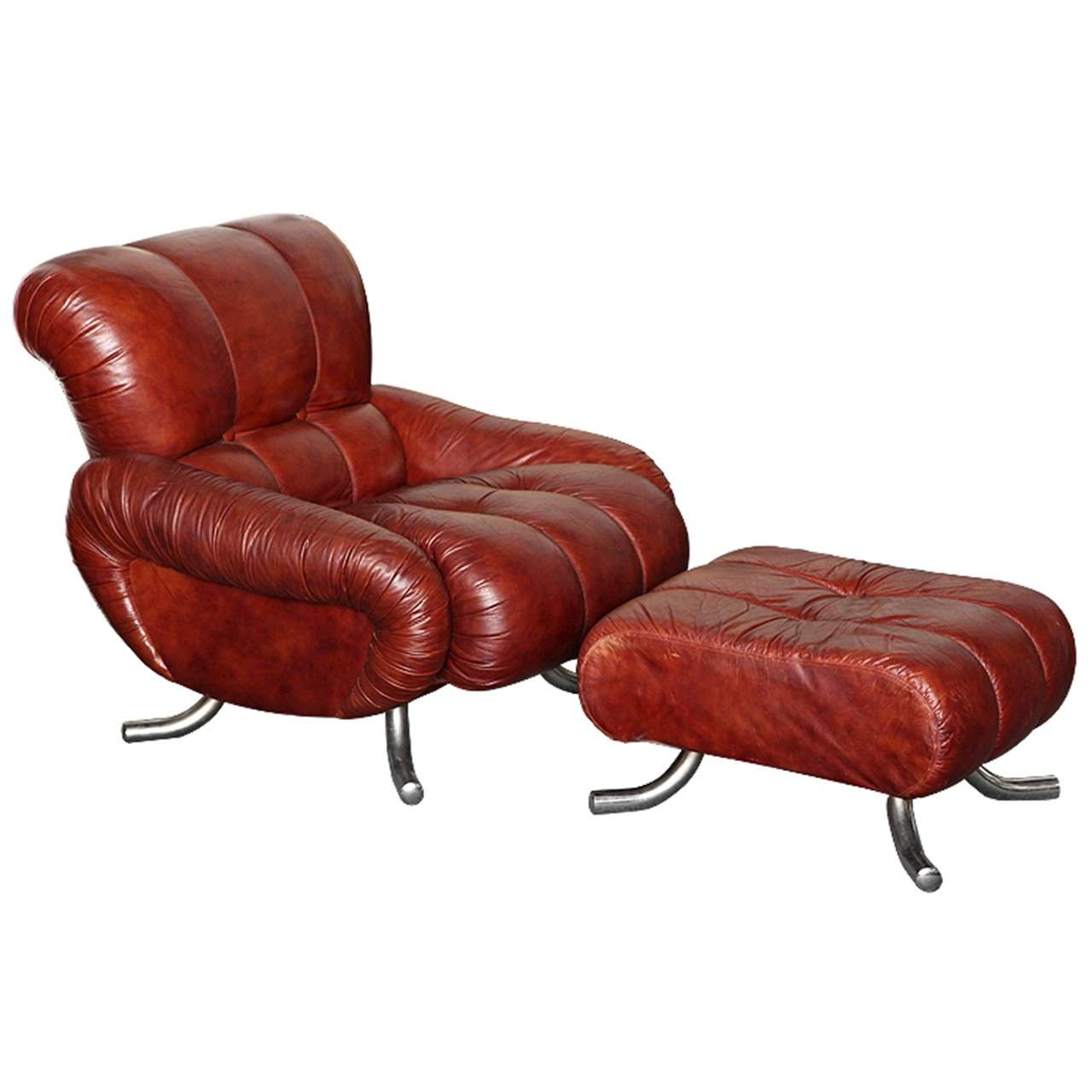 Leather Chair and Ottoman Made In Italy at 1stdibs