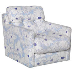 Blue and White Floral Upholstered Armchair