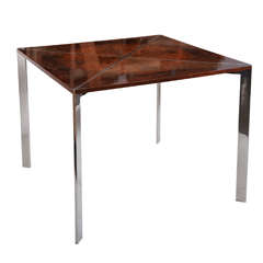 Milo Baughman Burl Wood and Chrome Dining / Game Table