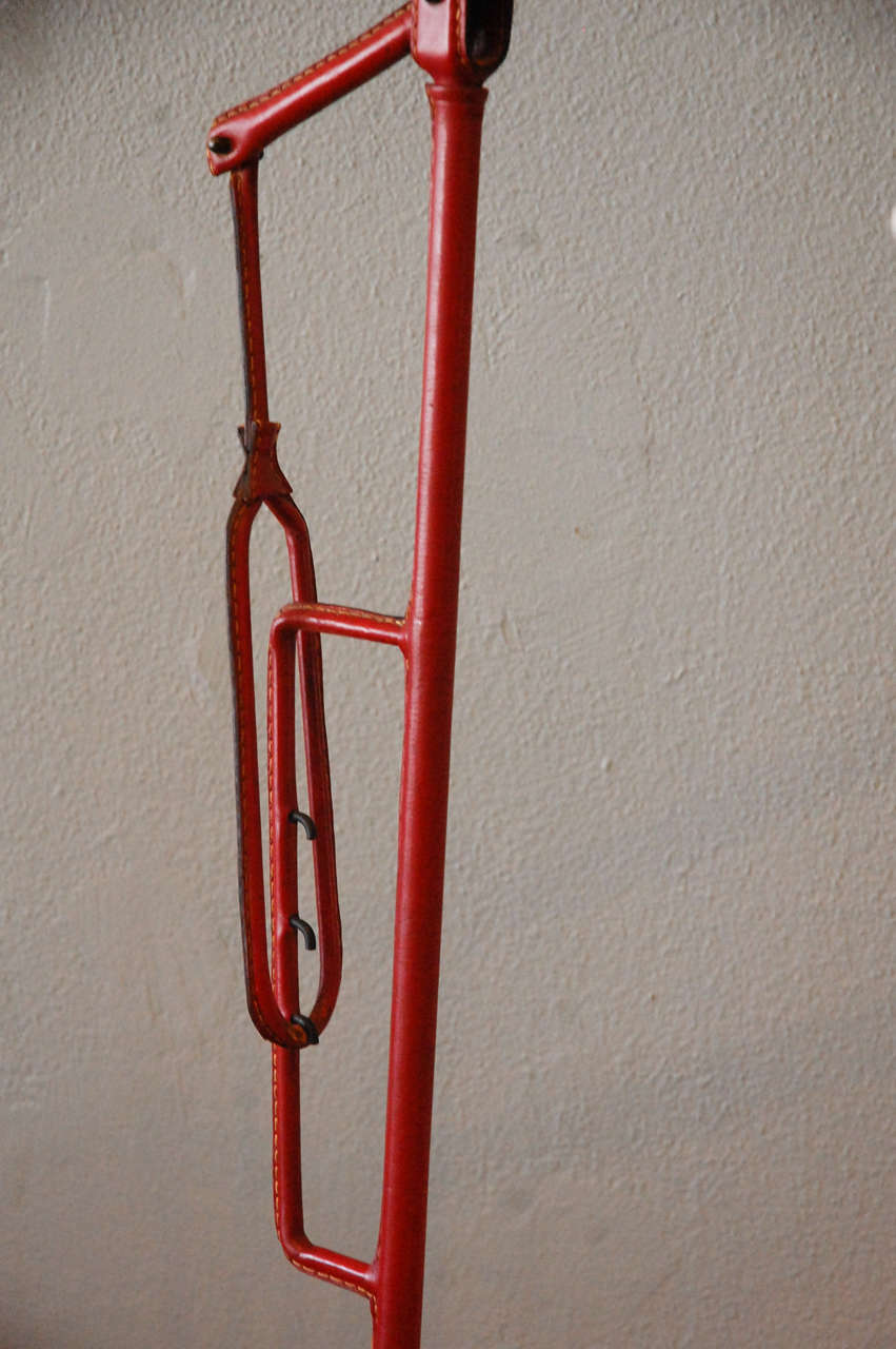 French Jacques Adnet Red Leather Floor Lamp, France 1940