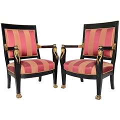 Pair of Italian Neoclassic Ebonised and Parcel-Gilt Armchairs