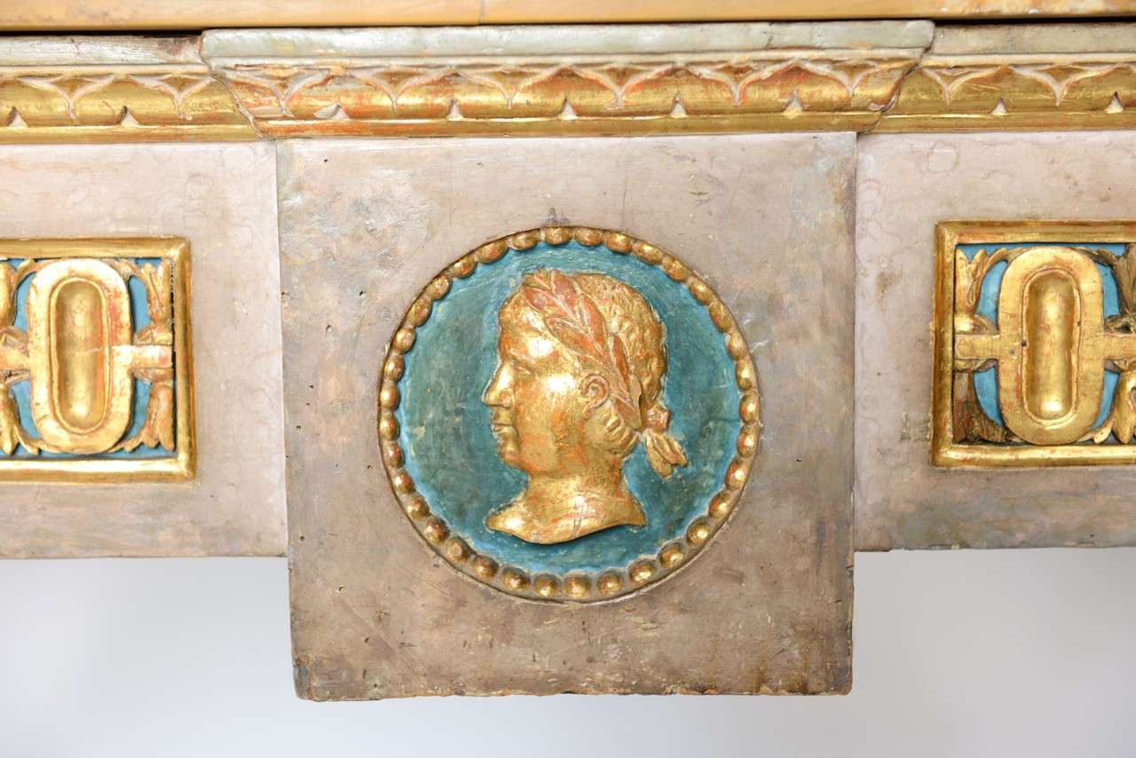 Marble Fine Italian Neoclassic Painted and Parcel-Gilt Console, Roman Late 18th Century For Sale