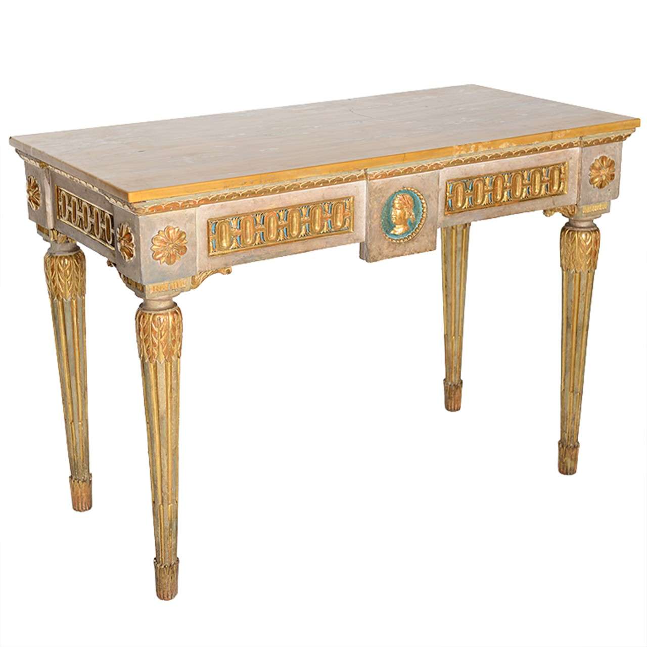 Fine Italian Neoclassic Painted and Parcel-Gilt Console, Roman Late 18th Century