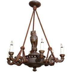 Antique Black Forest Chandelier, Hand Carved with Rope Hangings, 19th Century