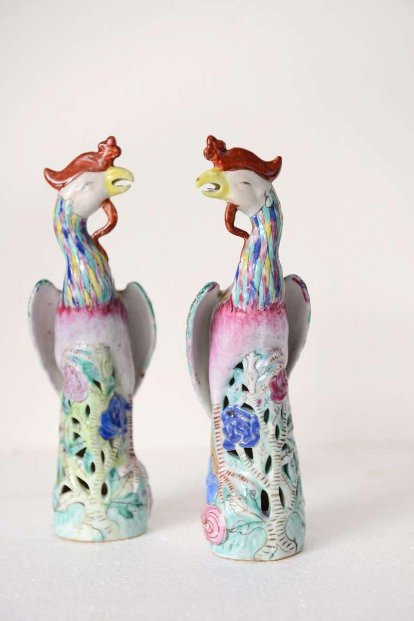 Pair of Chinese Porcelain Phoenix Birds, 8.25