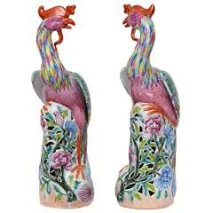 Large Pair of Chinese Porcelain Phoenix Birds, 12"h, 19th Century