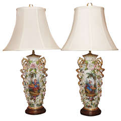 Pair Antique Vieux Paris Porcelain Lamps circa 1865-1875