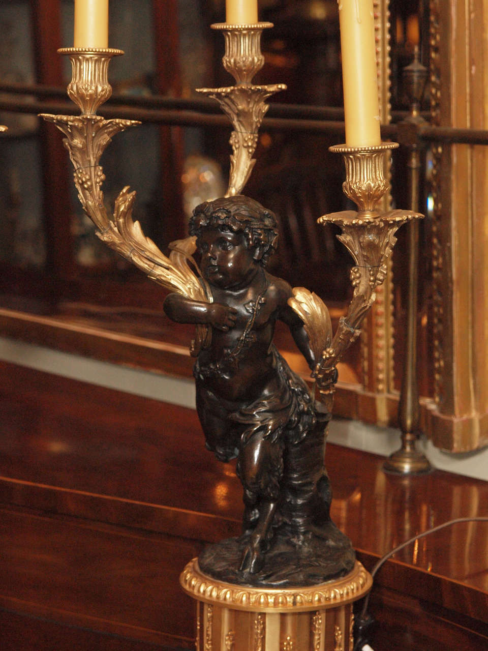 Pair Antique French 19th Century Bronze Candelabra on Marble Bases In Good Condition In New Orleans, LA