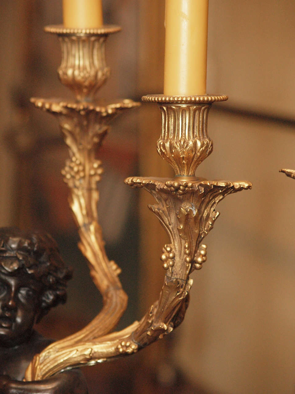 Pair Antique French 19th Century Bronze Candelabra on Marble Bases 6