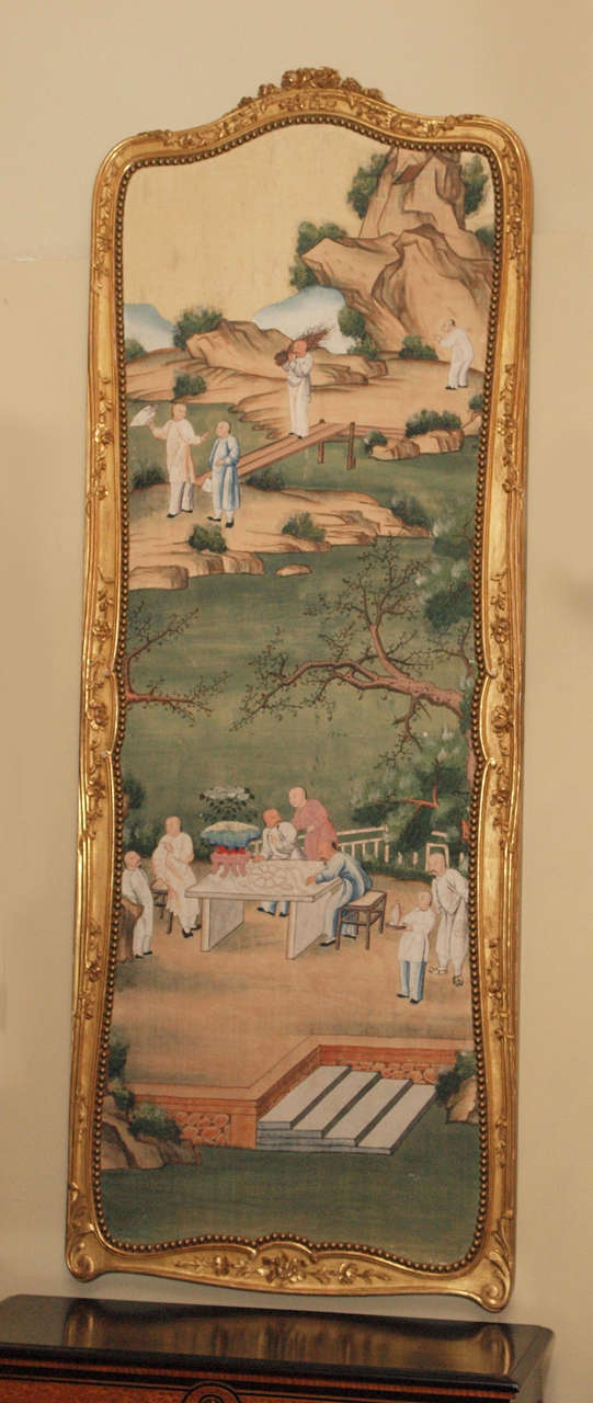 Pair Antique 19th Century Chinese Panels in French Gilt Frames