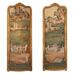 Pair Antique 19th Century Chinese Panels in French Gilt Frames