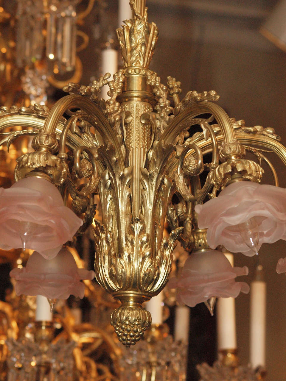 19th Century Antique French Bronze Art Glass Chandelier