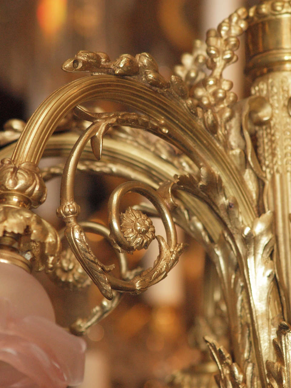 Antique French Bronze Art Glass Chandelier 4