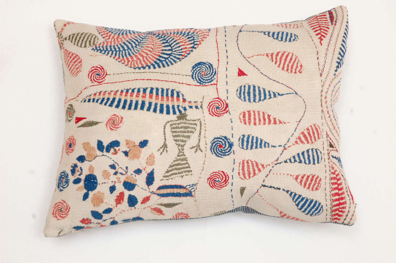 Primitive Kantha Quilt Fragment Pillows, Bengal, India