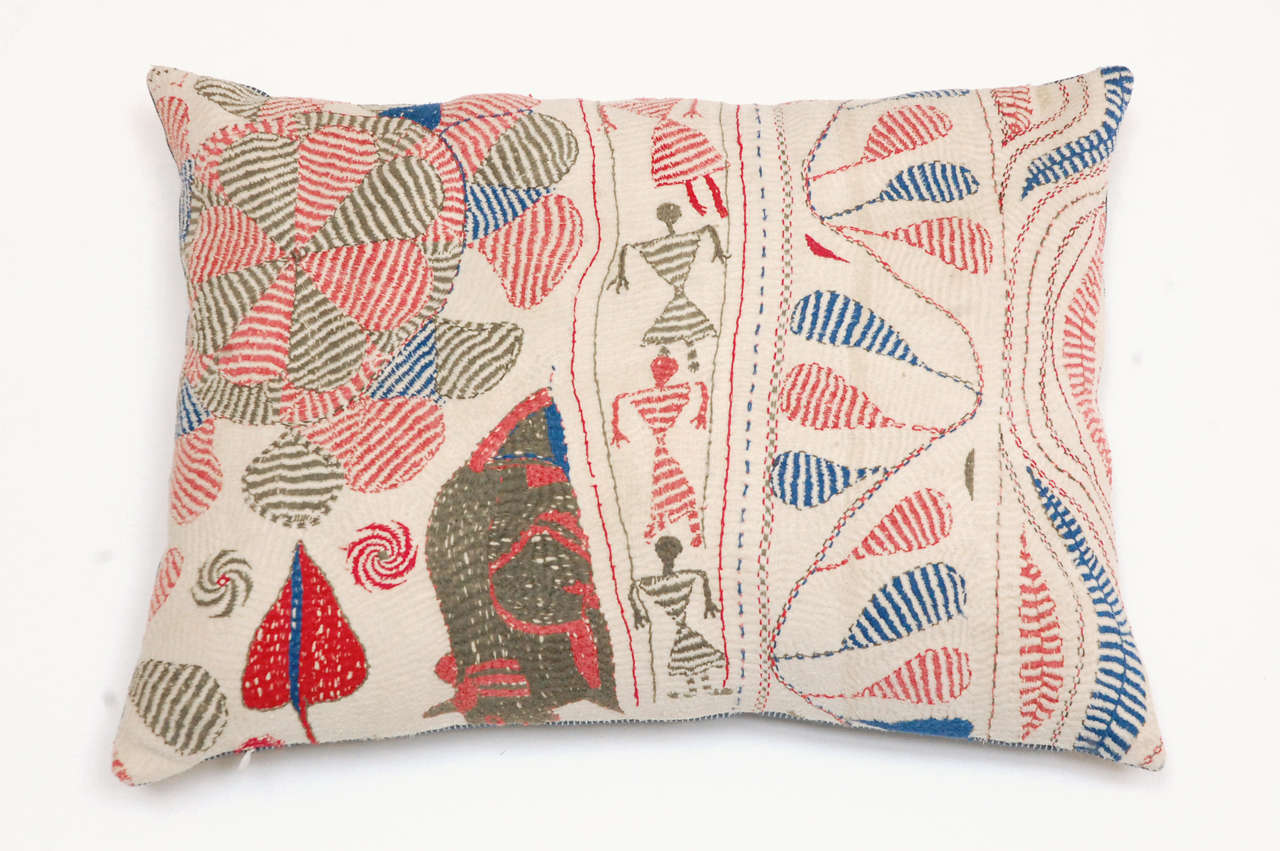 20th Century Kantha Quilt Fragment Pillows, Bengal, India