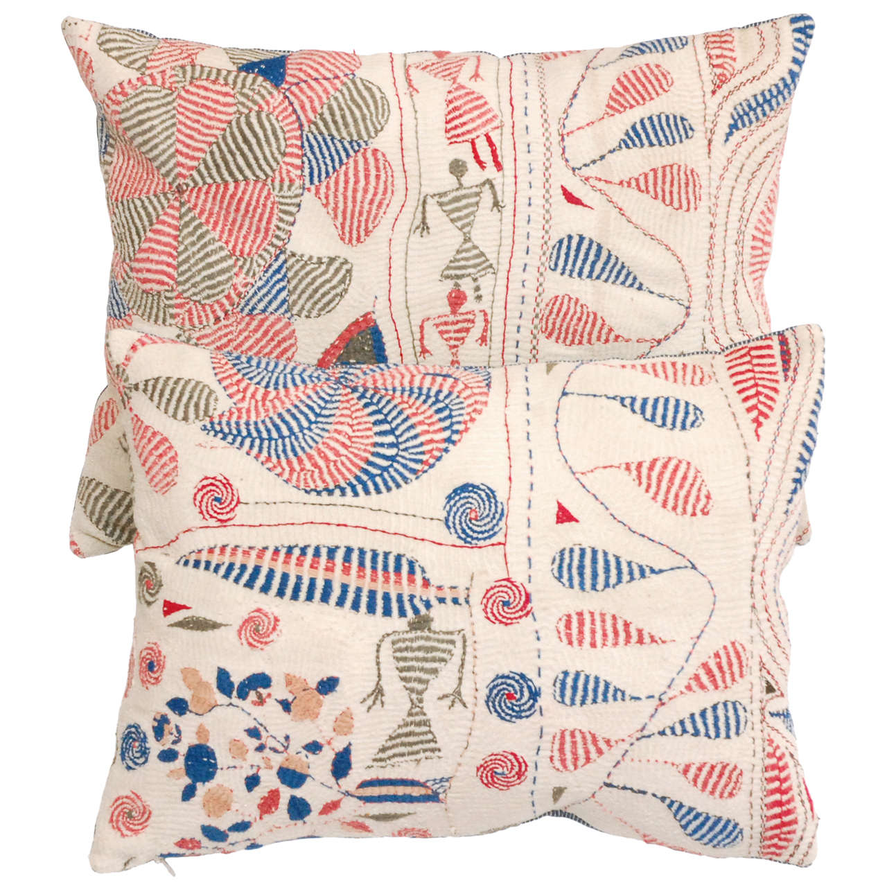 Kantha Quilt Fragment Pillows, Bengal, India
