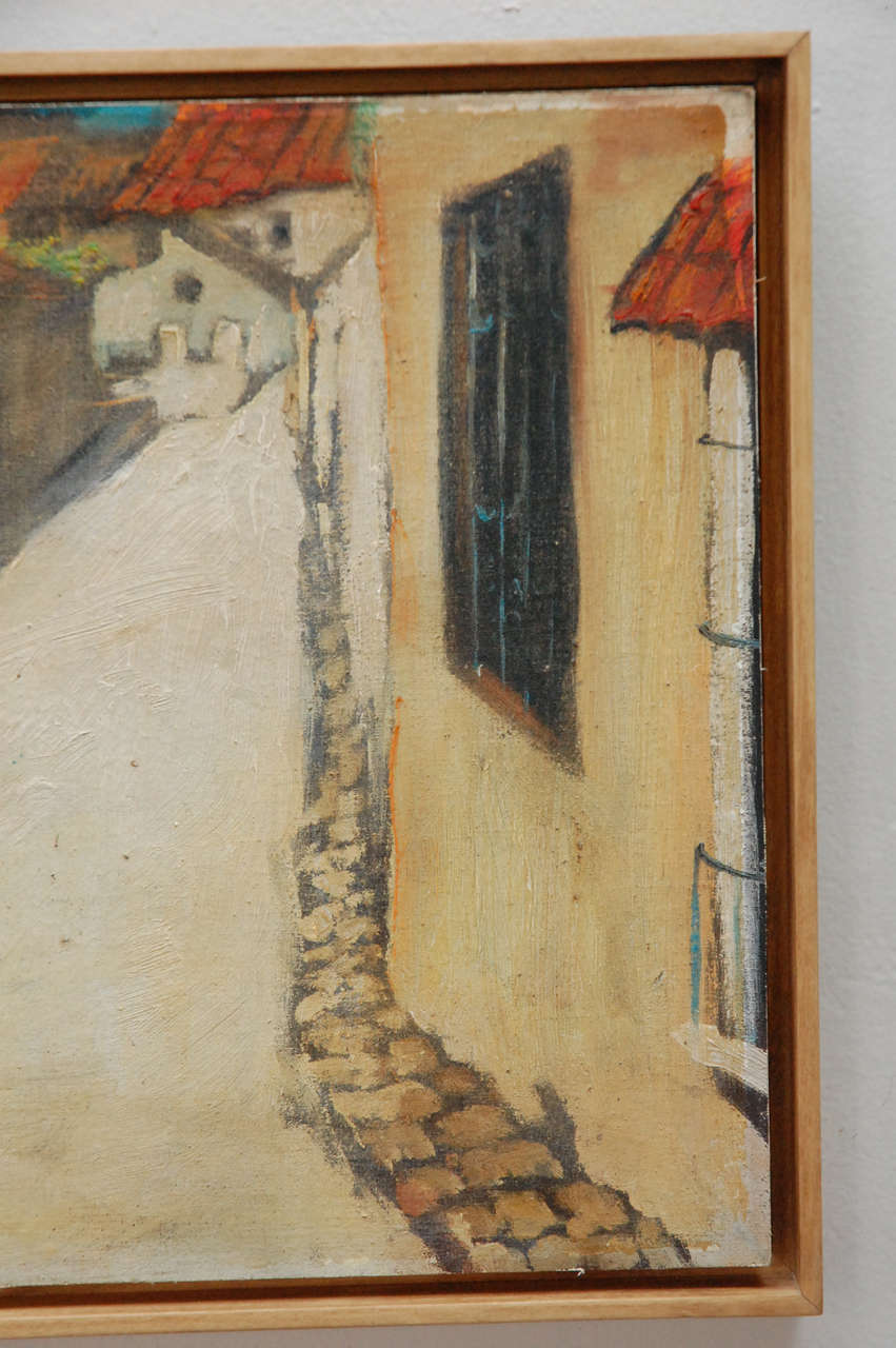 R. Martinez, Mexican Street Scene Oil on Board In Good Condition In Los Angeles, CA