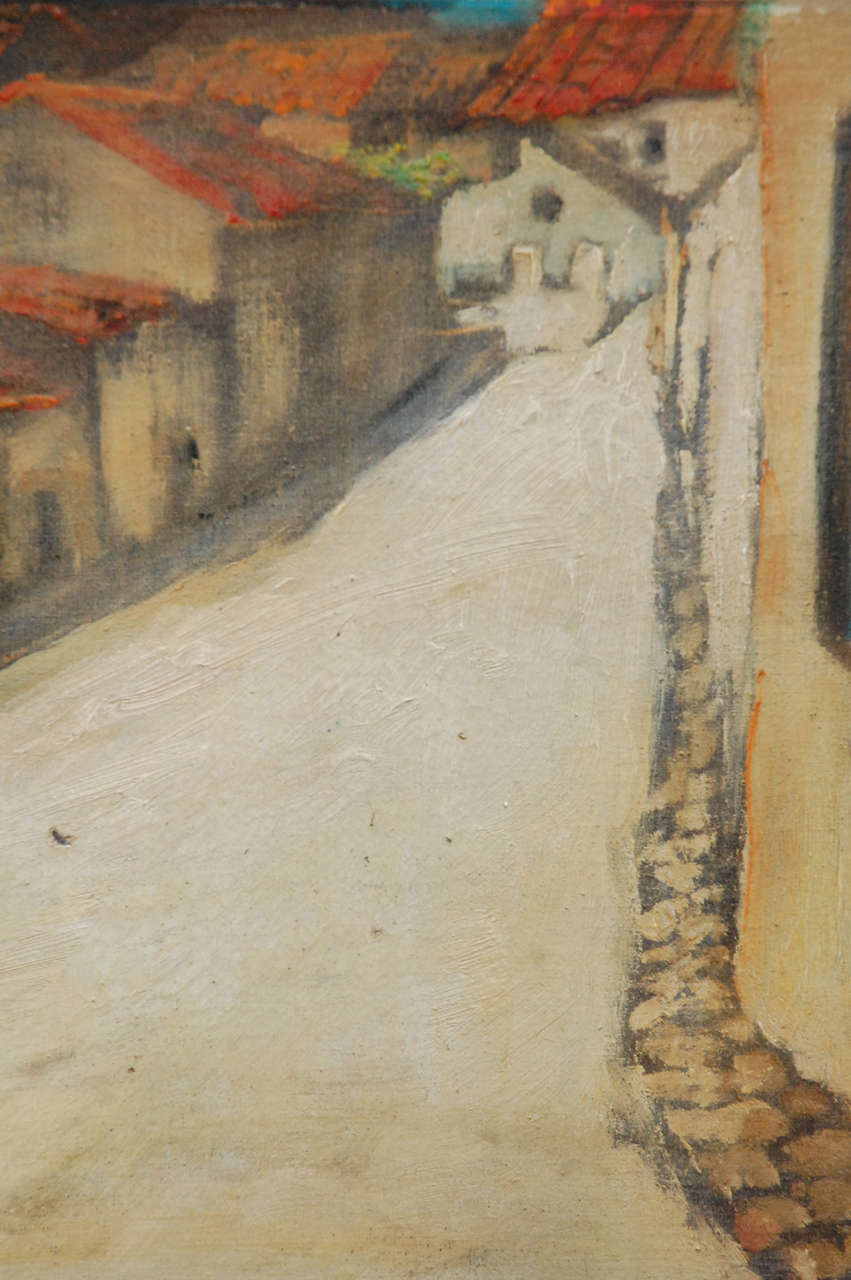 Mid-20th Century R. Martinez, Mexican Street Scene Oil on Board