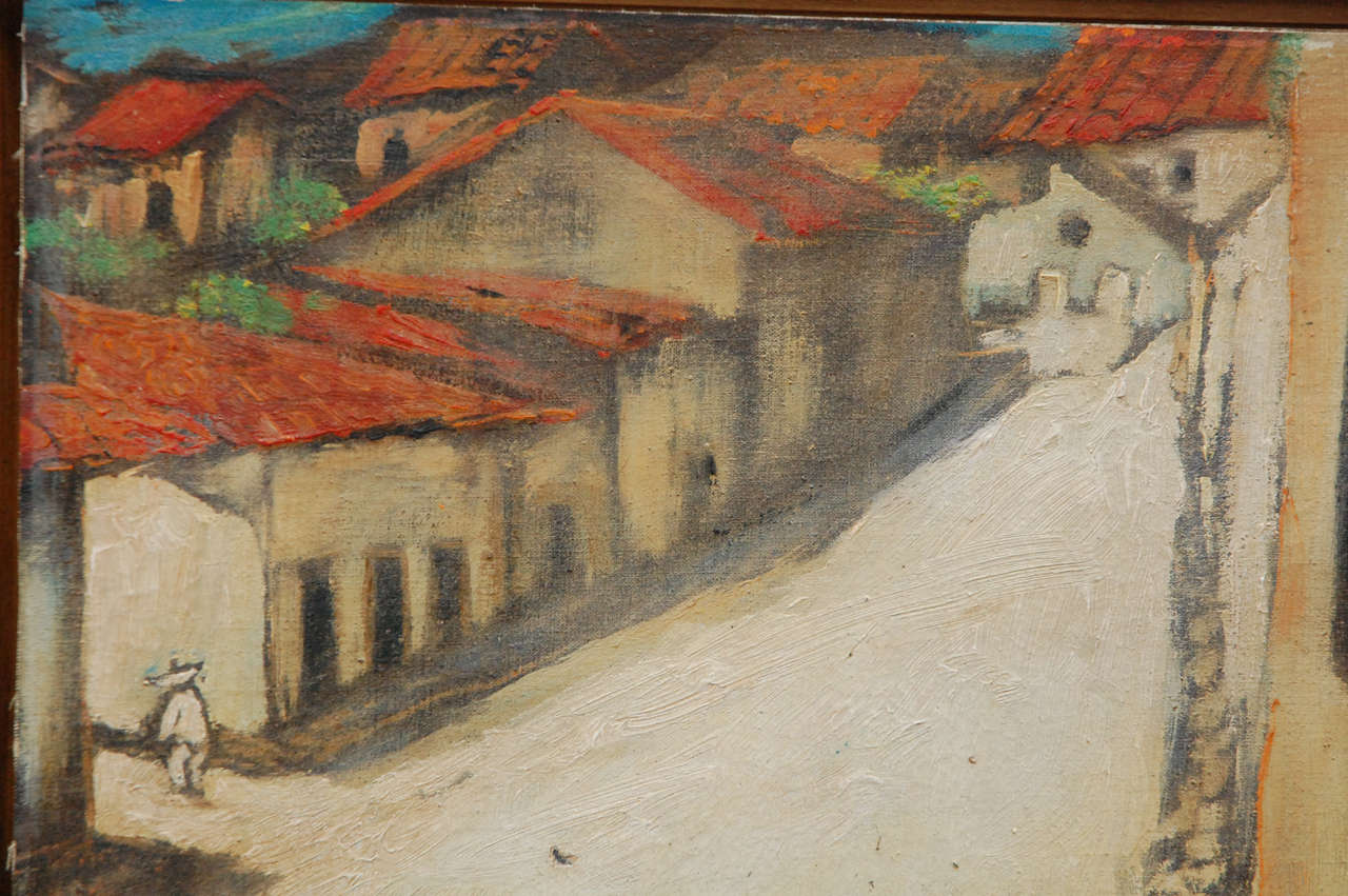 Wood R. Martinez, Mexican Street Scene Oil on Board