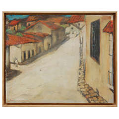 R. Martinez, Mexican Street Scene Oil on Board
