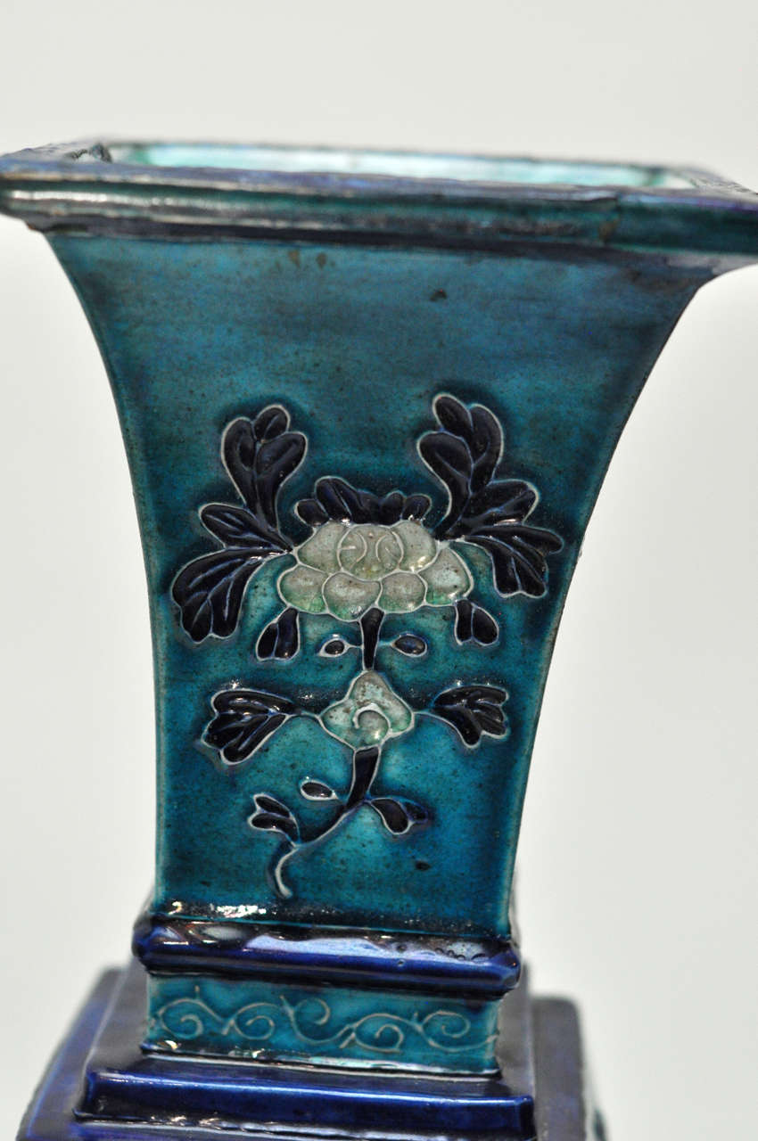 19th Century Pair of Chinese Turquoise Stoneware Vases, 19th c.