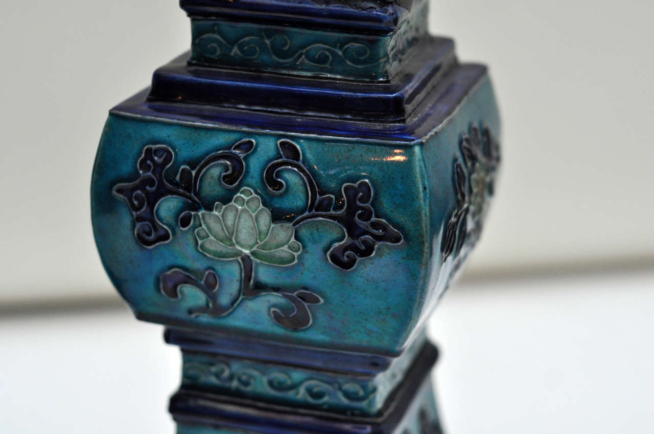 Pair of Chinese Turquoise Stoneware Vases, 19th c. 1