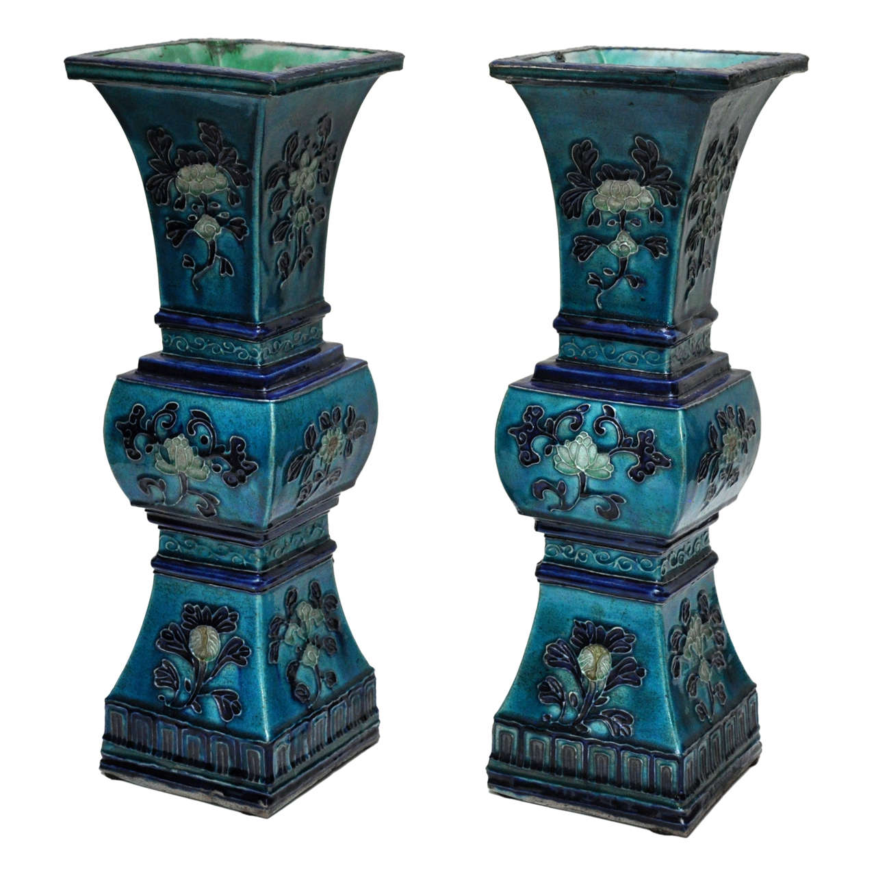Pair of Chinese Turquoise Stoneware Vases, 19th c.