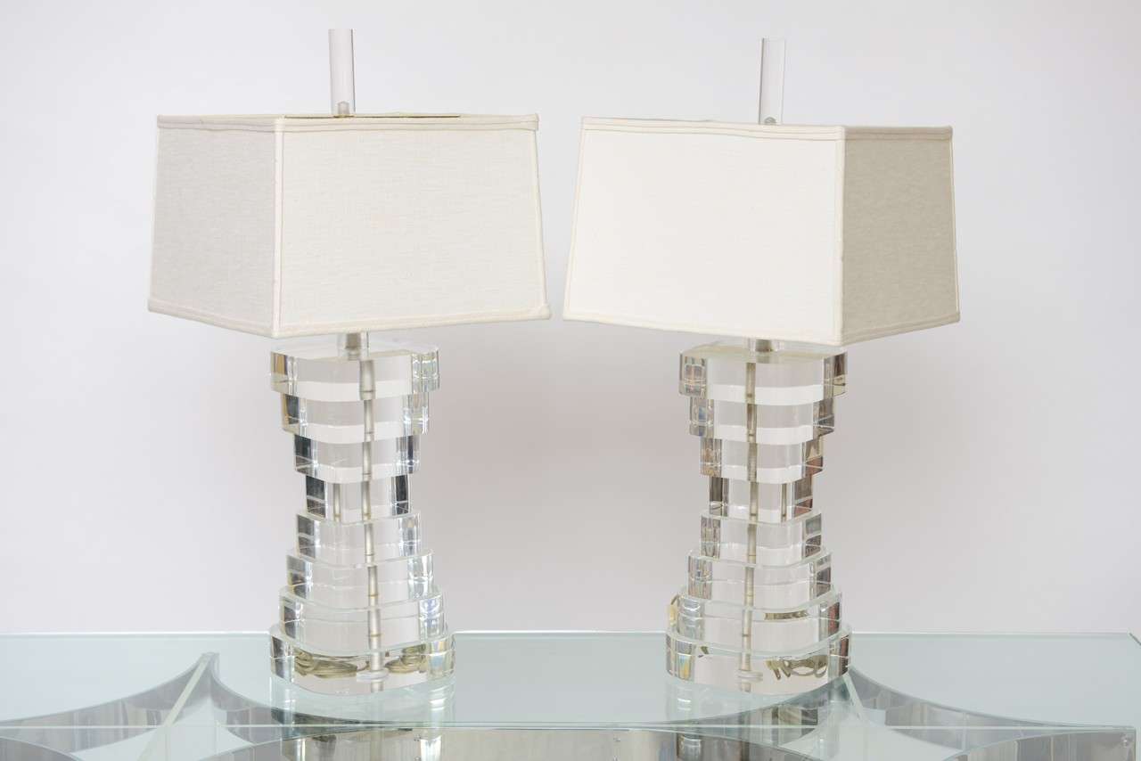 Pair of Lucite Lamps in the Manner of Karl Springer