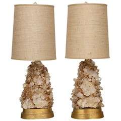 Pair of Rock Crystal Lamps by Carole Stupell