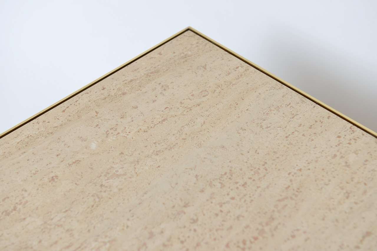 Brass, Travertine, and Rattan Coffee Table by Harvey Probber 4