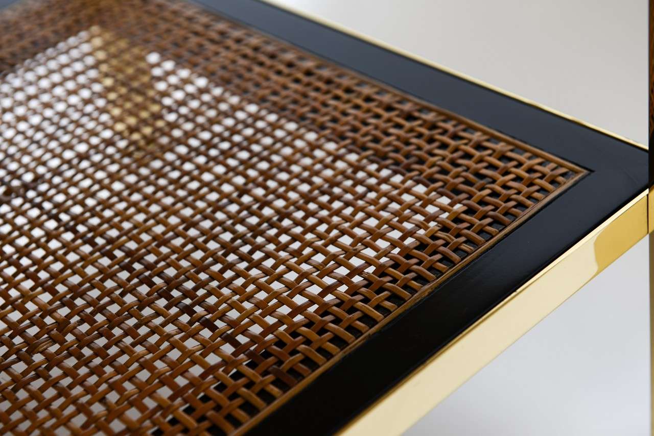 Brass, Travertine, and Rattan Coffee Table by Harvey Probber 5