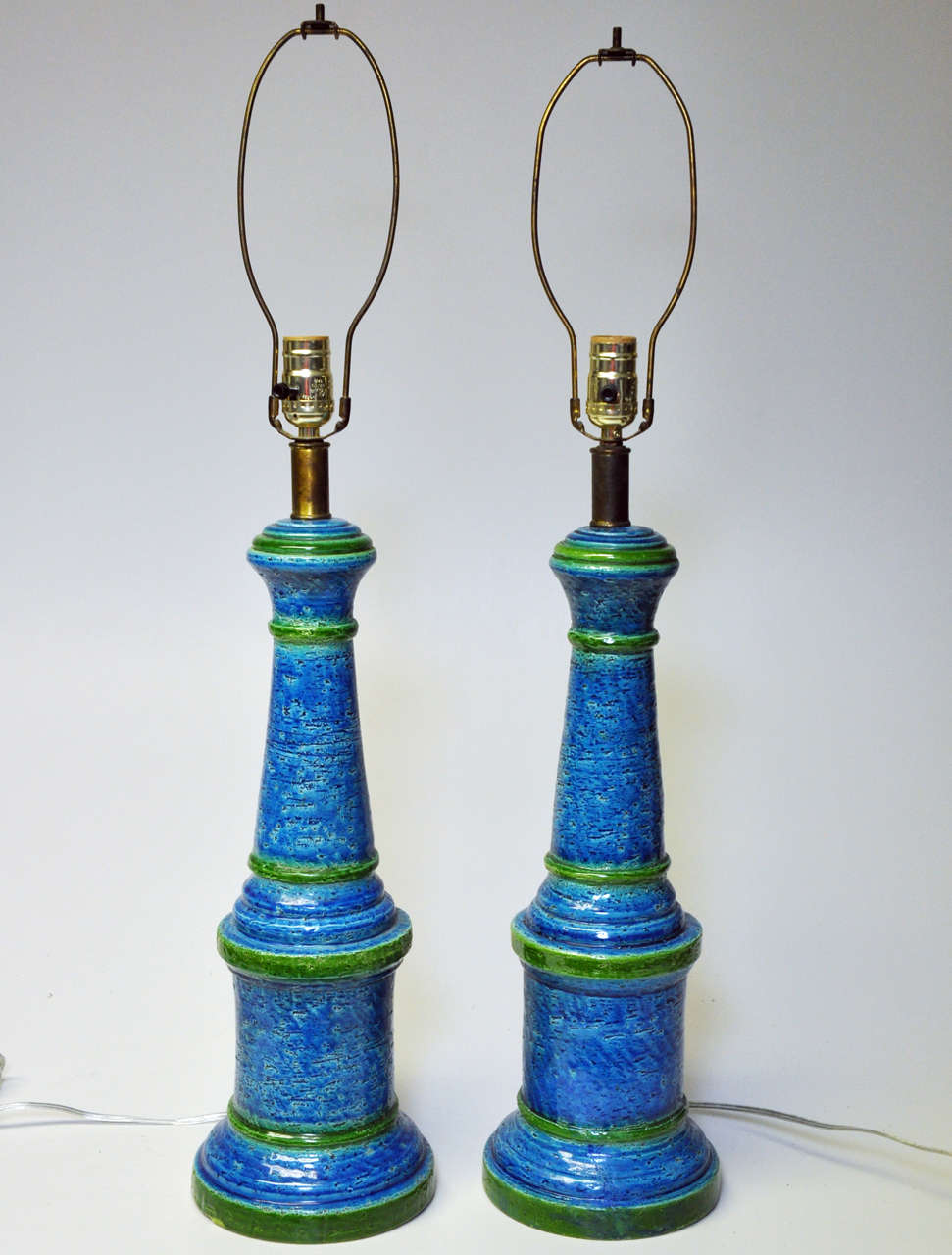 Mid-Century Blue & Green Ceramic Lamps