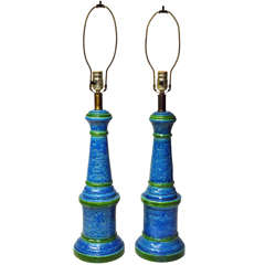 Mid-Century Blue & Green Ceramic Lamps