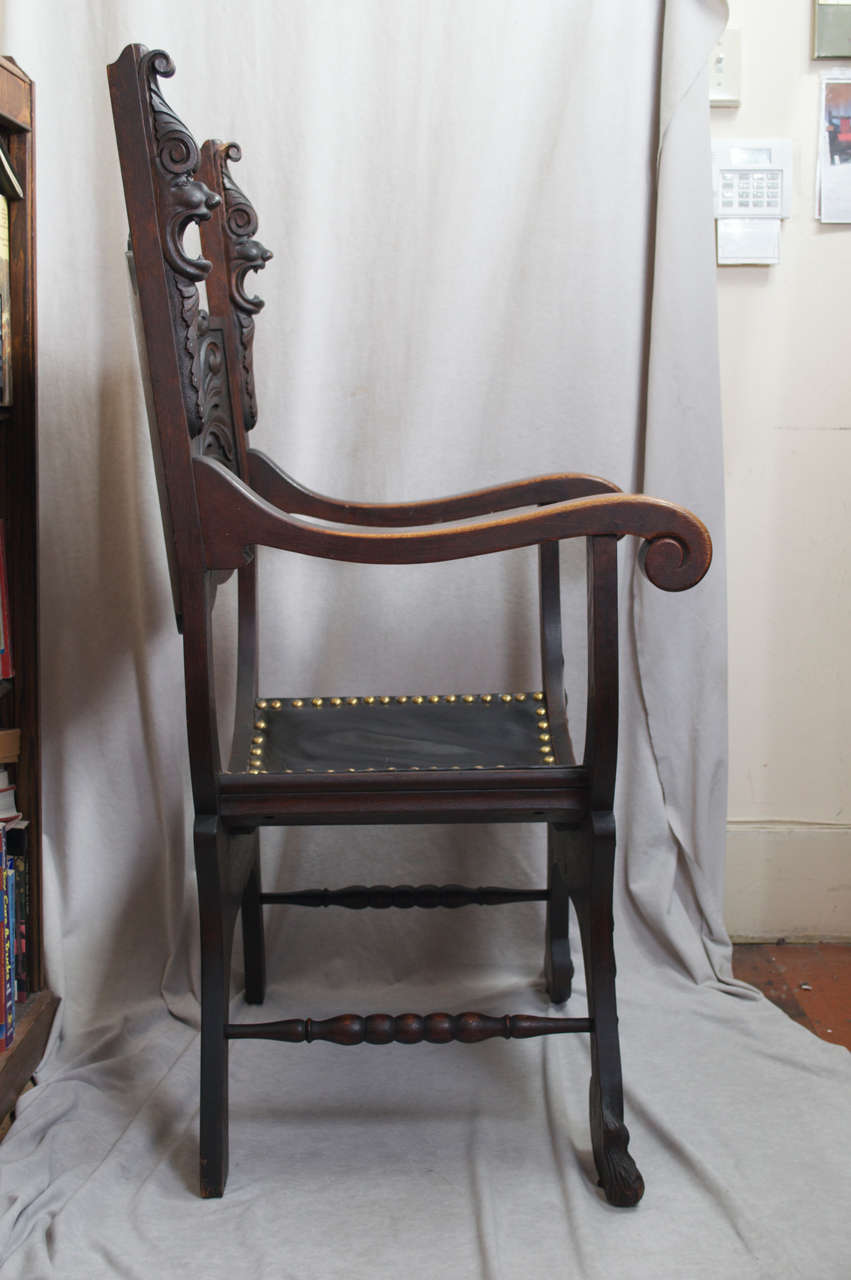 American Heavily Carved Oak Roman Chair