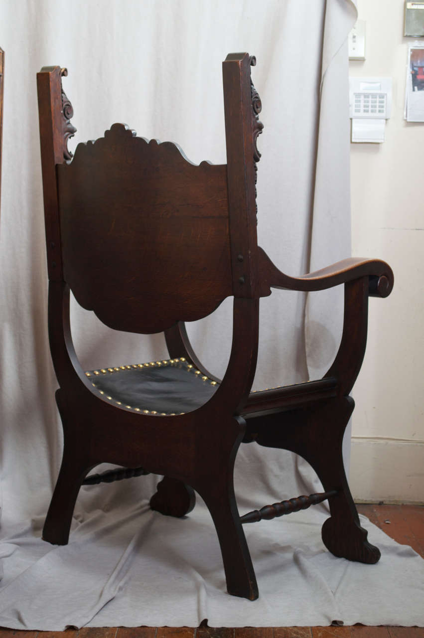Heavily Carved Oak Roman Chair In Excellent Condition In Petaluma, CA