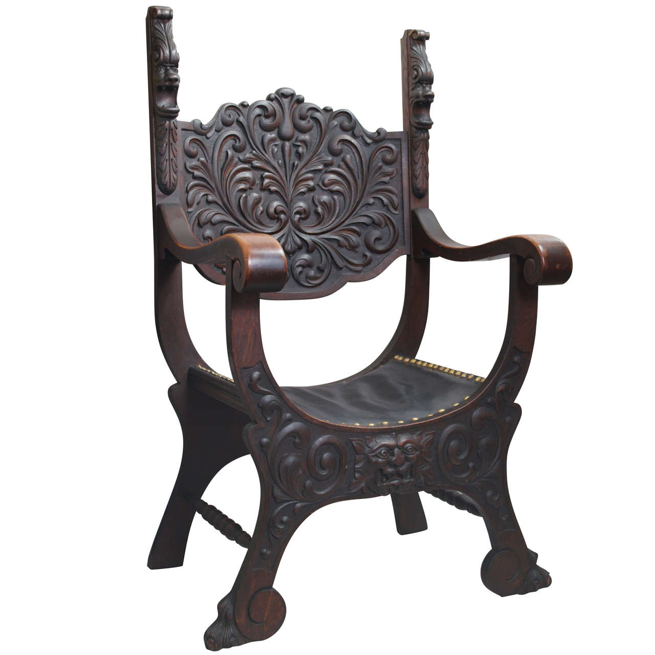 Heavily Carved Oak Roman Chair