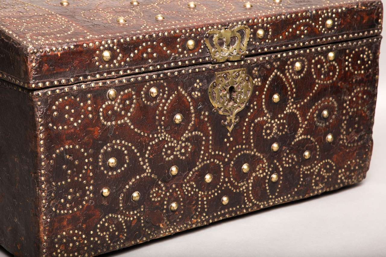 Baroque Early 18th Century Studded Leather Traveling Chest