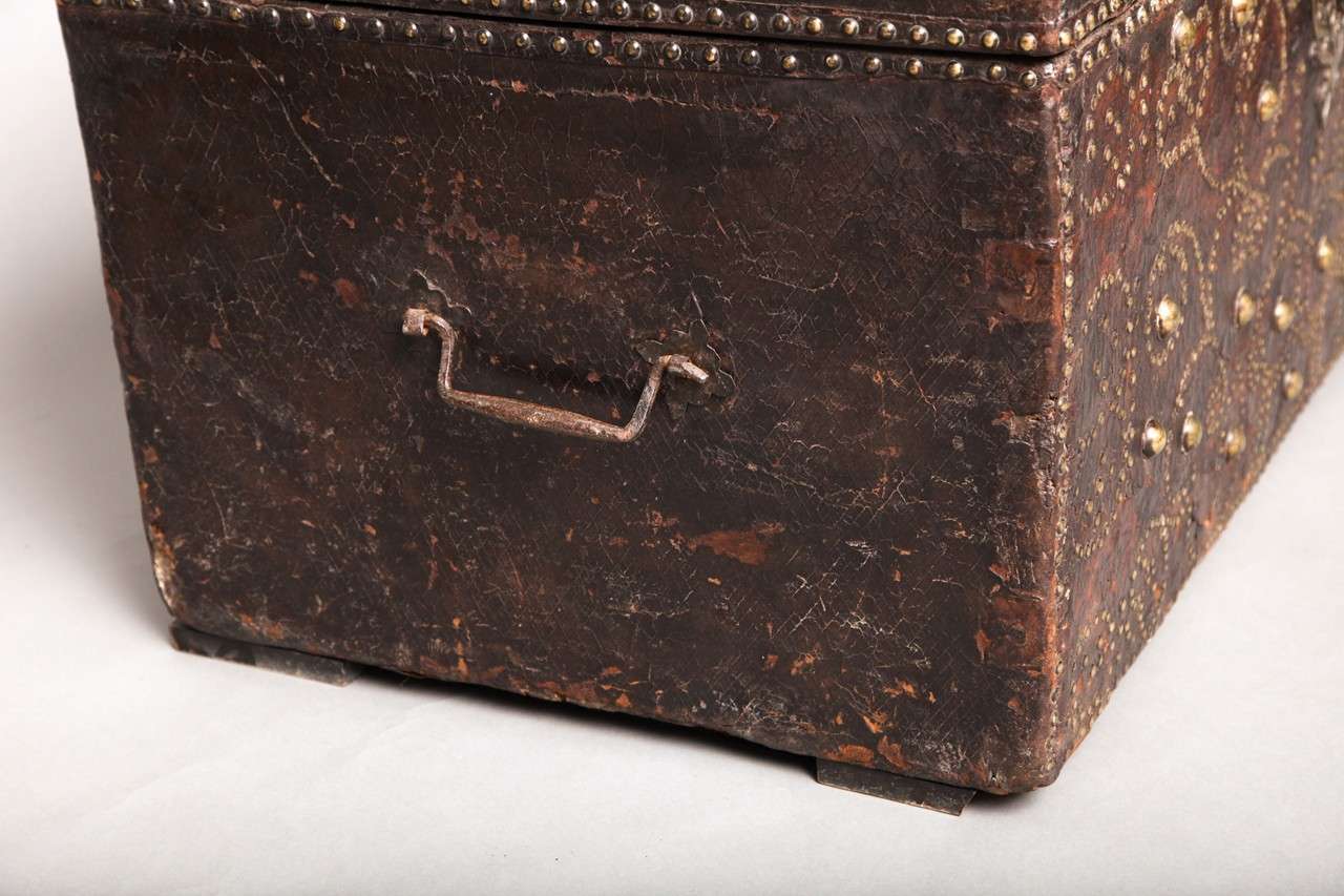 Spanish Early 18th Century Studded Leather Traveling Chest