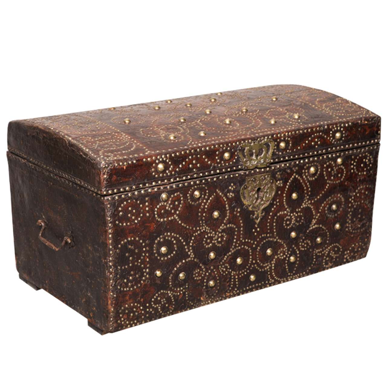 Early 18th Century Studded Leather Traveling Chest