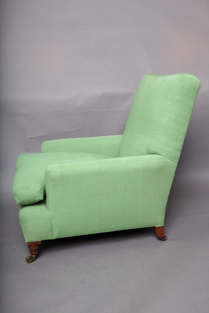 Edwardian English Club Chair in Green Linen