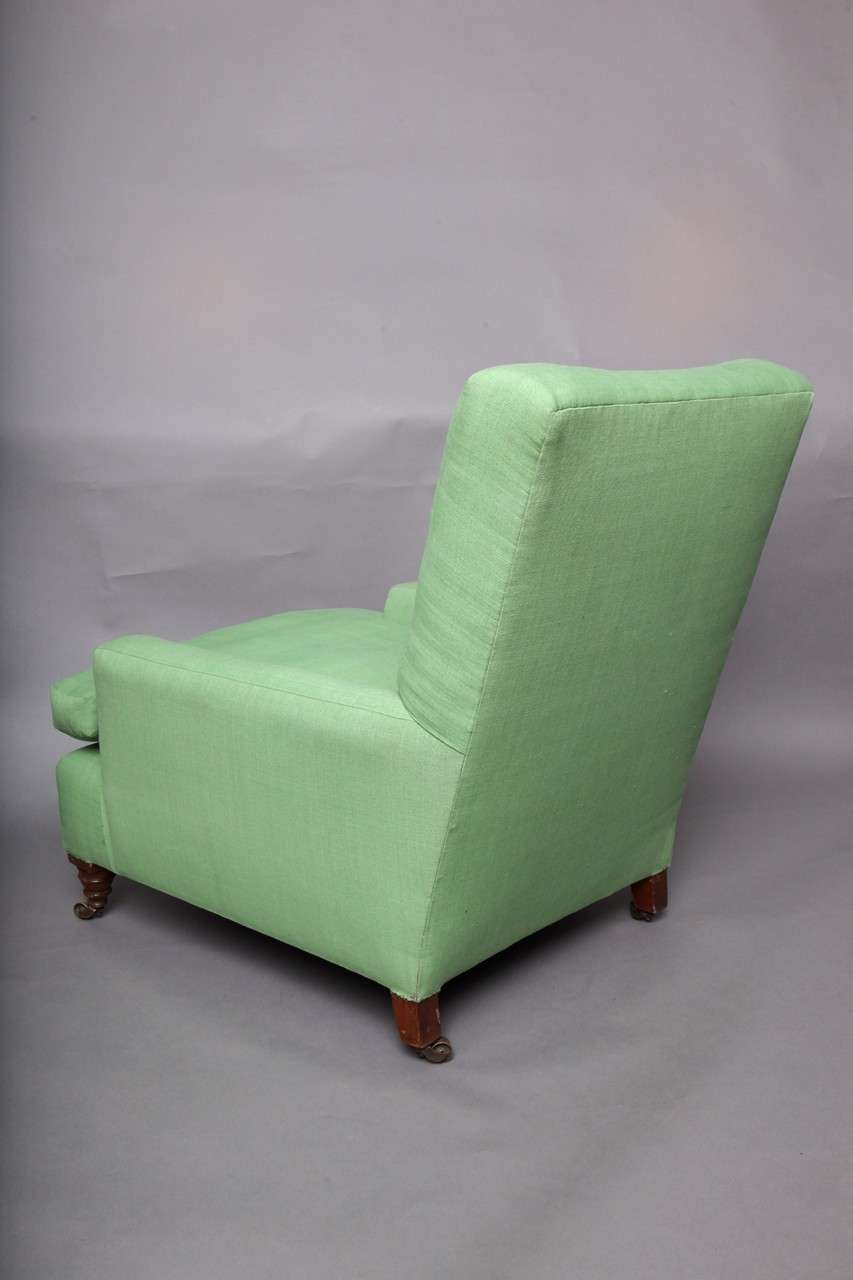 English Club Chair in Green Linen 2
