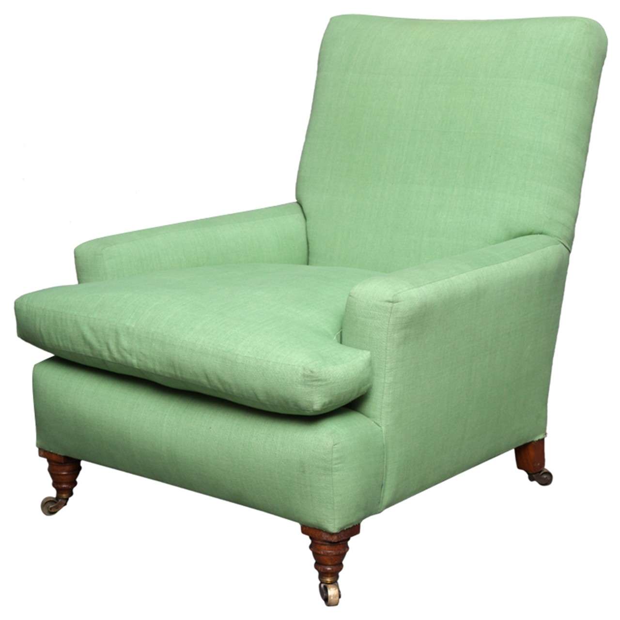 English Club Chair in Green Linen