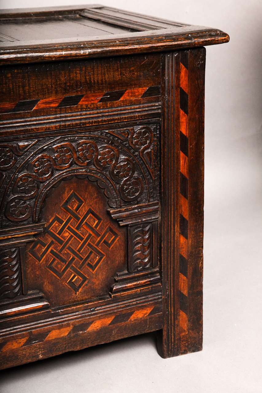 James I Period Inlaid Oak Coffer In Good Condition In Greenwich, CT