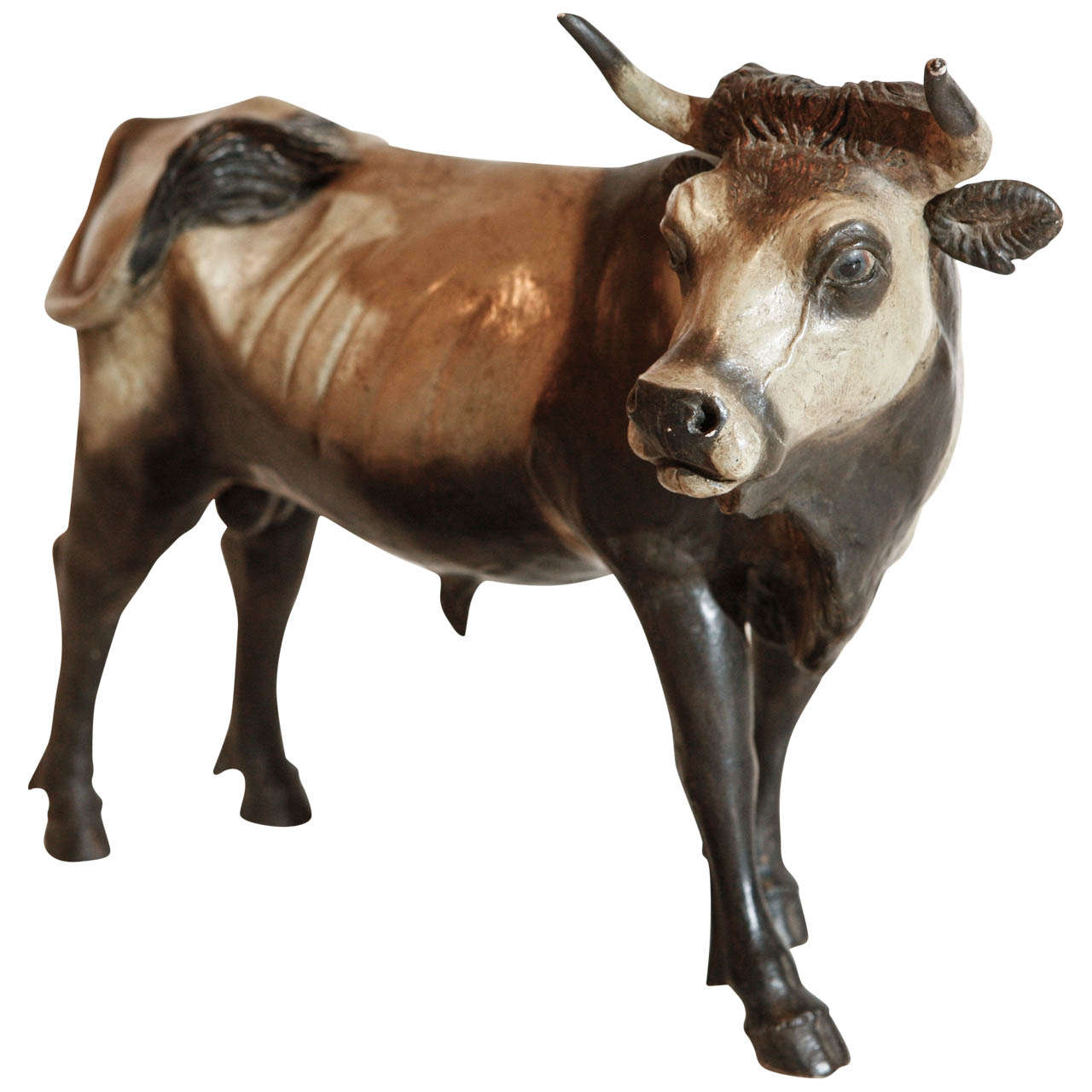 Hand-Painted 19th Century Bull Figurine For Sale