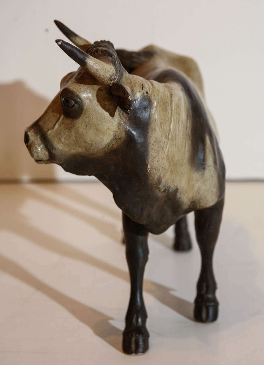 Italian Hand-Painted 19th Century Bull Figurine For Sale