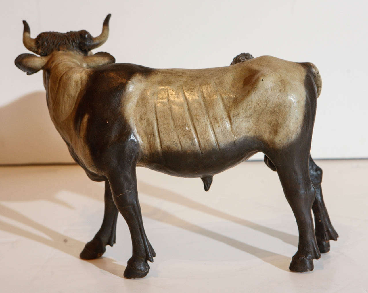 Hand-Painted 19th Century Bull Figurine In Excellent Condition For Sale In Newport Beach, CA
