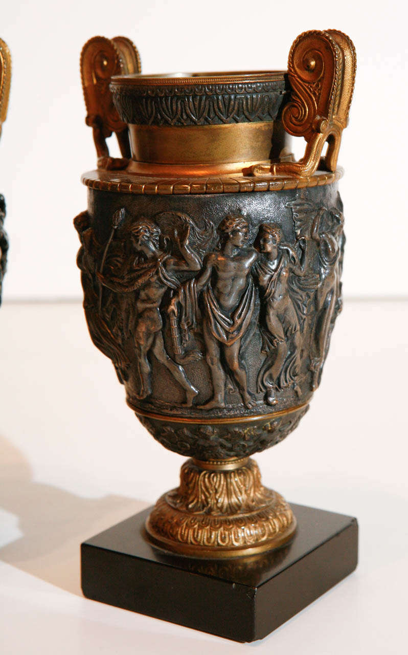 Neoclassical Revival Turn of the Century Silver and Bronze Urns