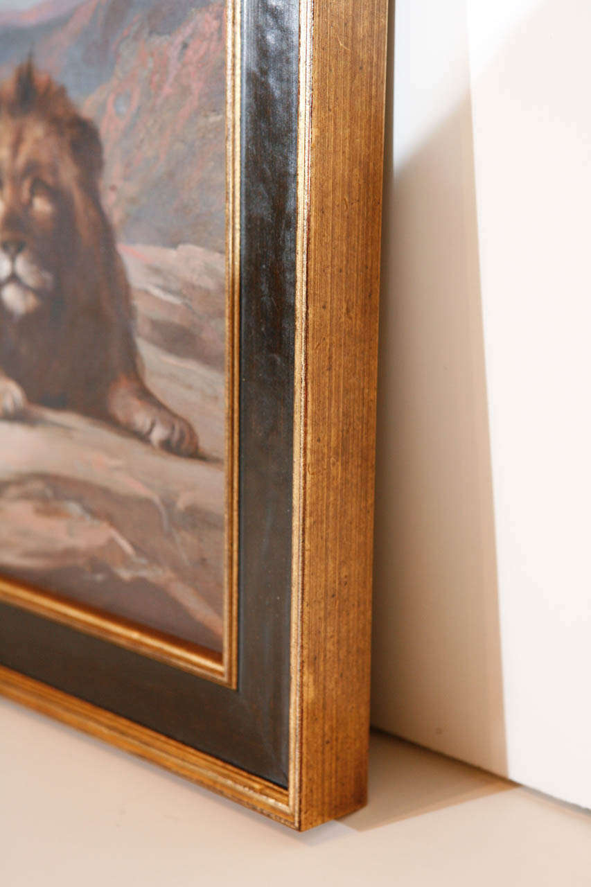 Board 19th Century Lion Painting