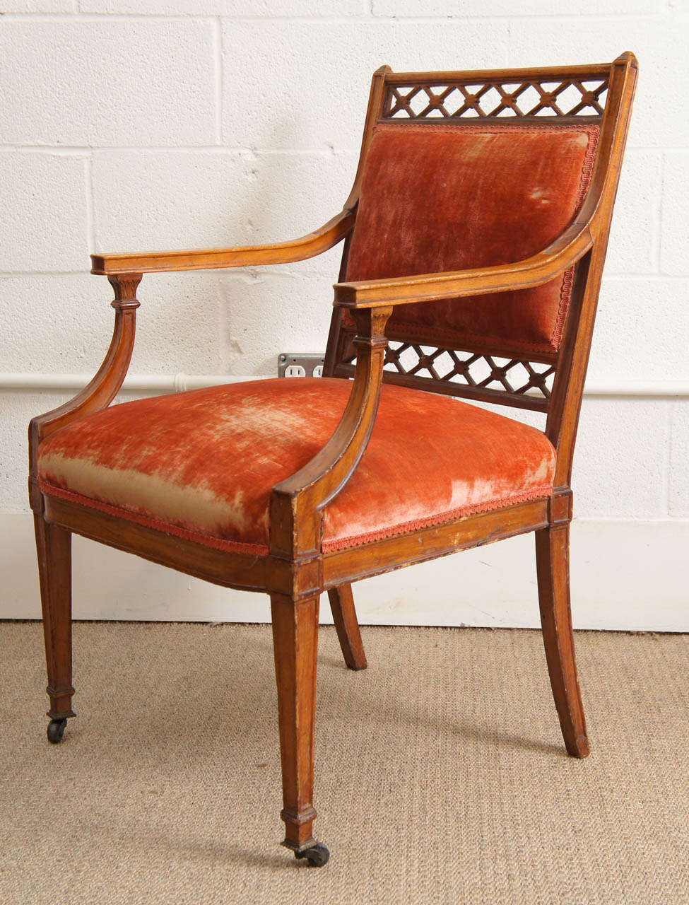 French A Regency Chair with Silk Velvet Upholstery For Sale